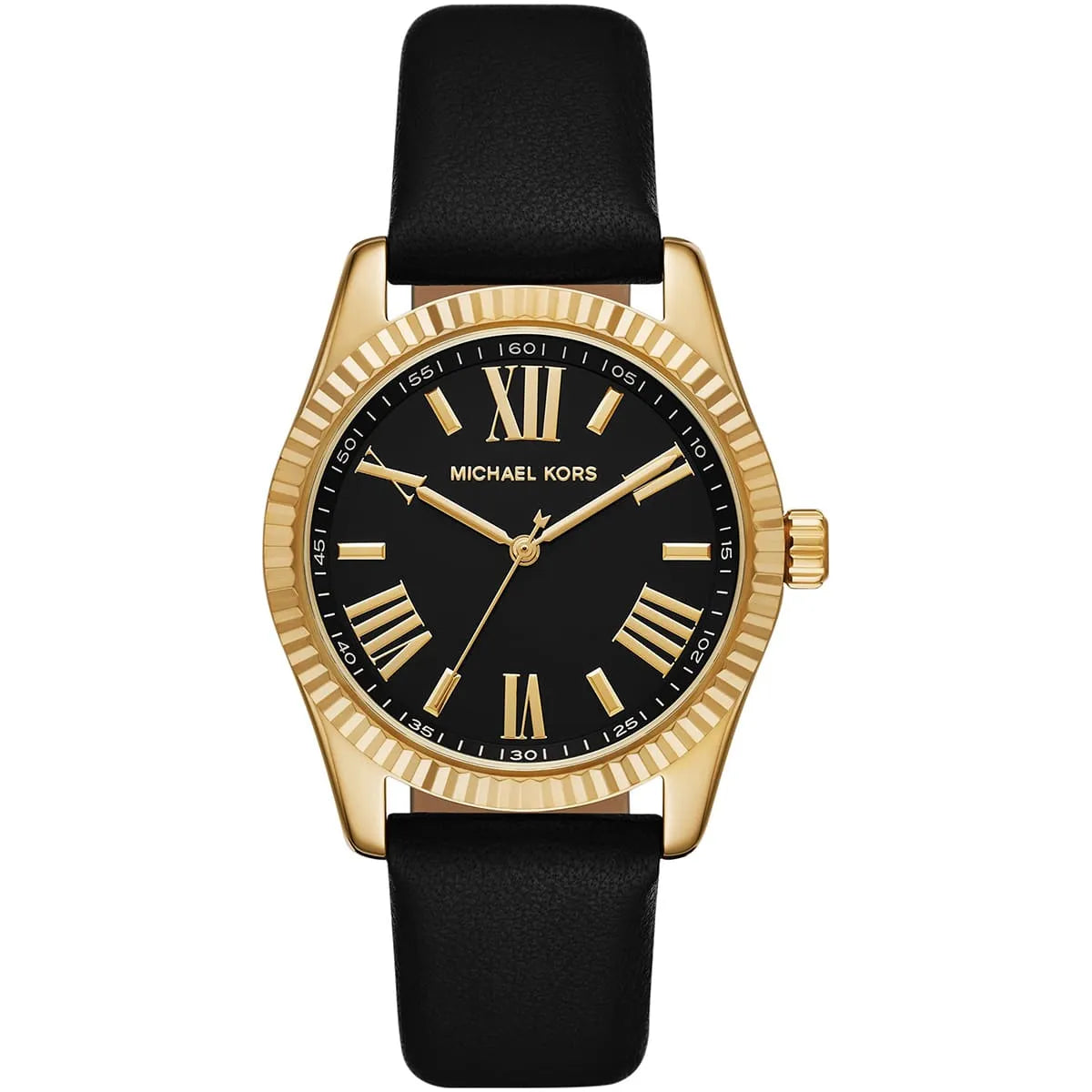 Michael Kors Lexington dameshorloge met drie wijzers, goud en zwart, van echt leer - MK4748 Hoofdafbeelding