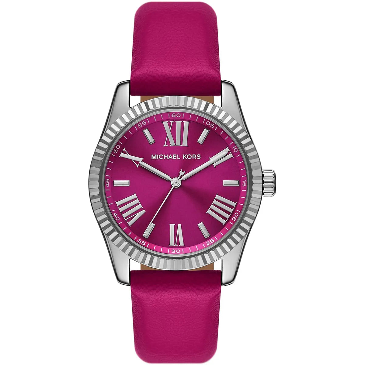 Michael Kors Lexington dameshorloge met zilverkleurige en roze band van echt leer - MK4749 Hoofdafbeelding