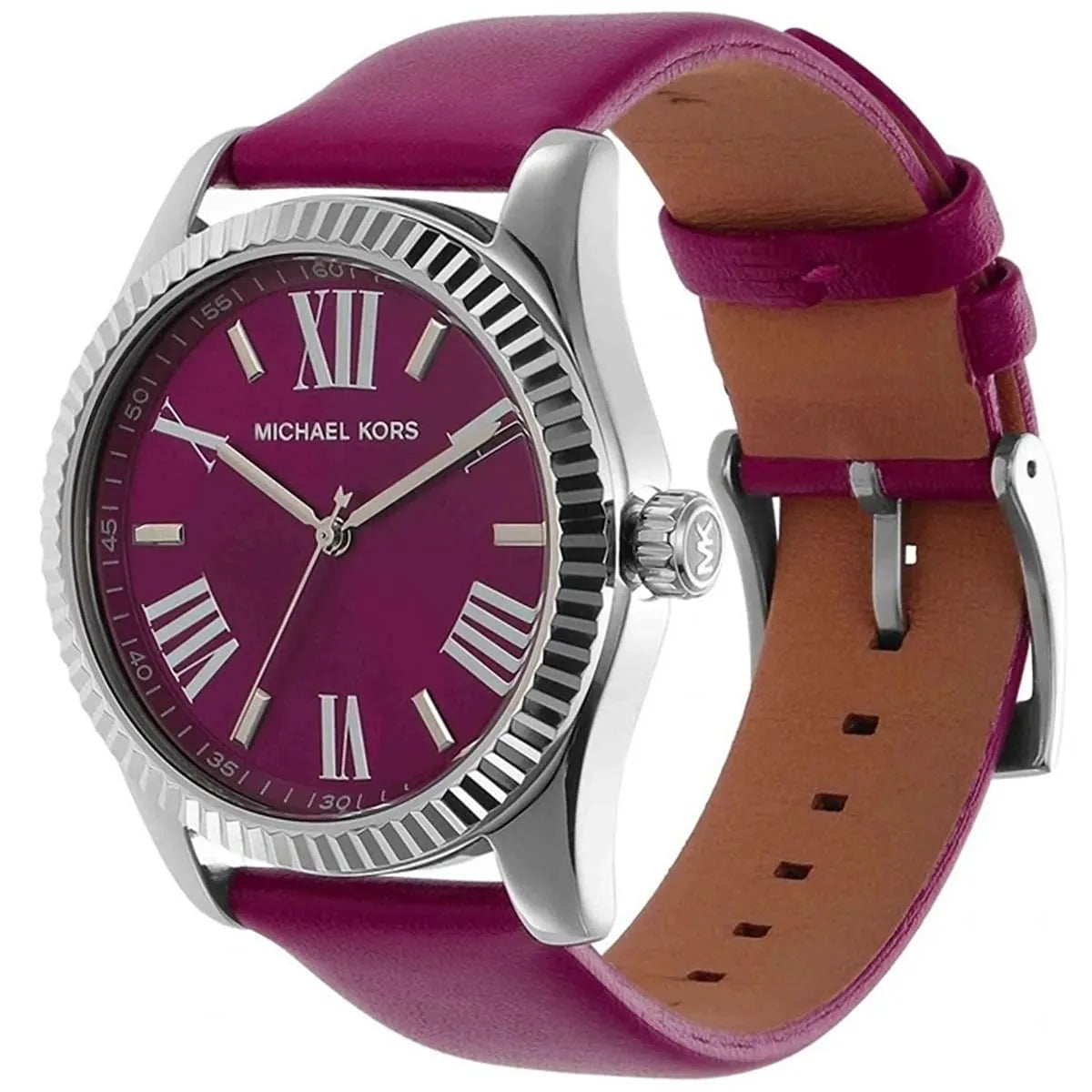 Michael Kors Lexington dameshorloge met zilverkleurige en roze band van echt leer - MK4749 Secundaire afbeelding