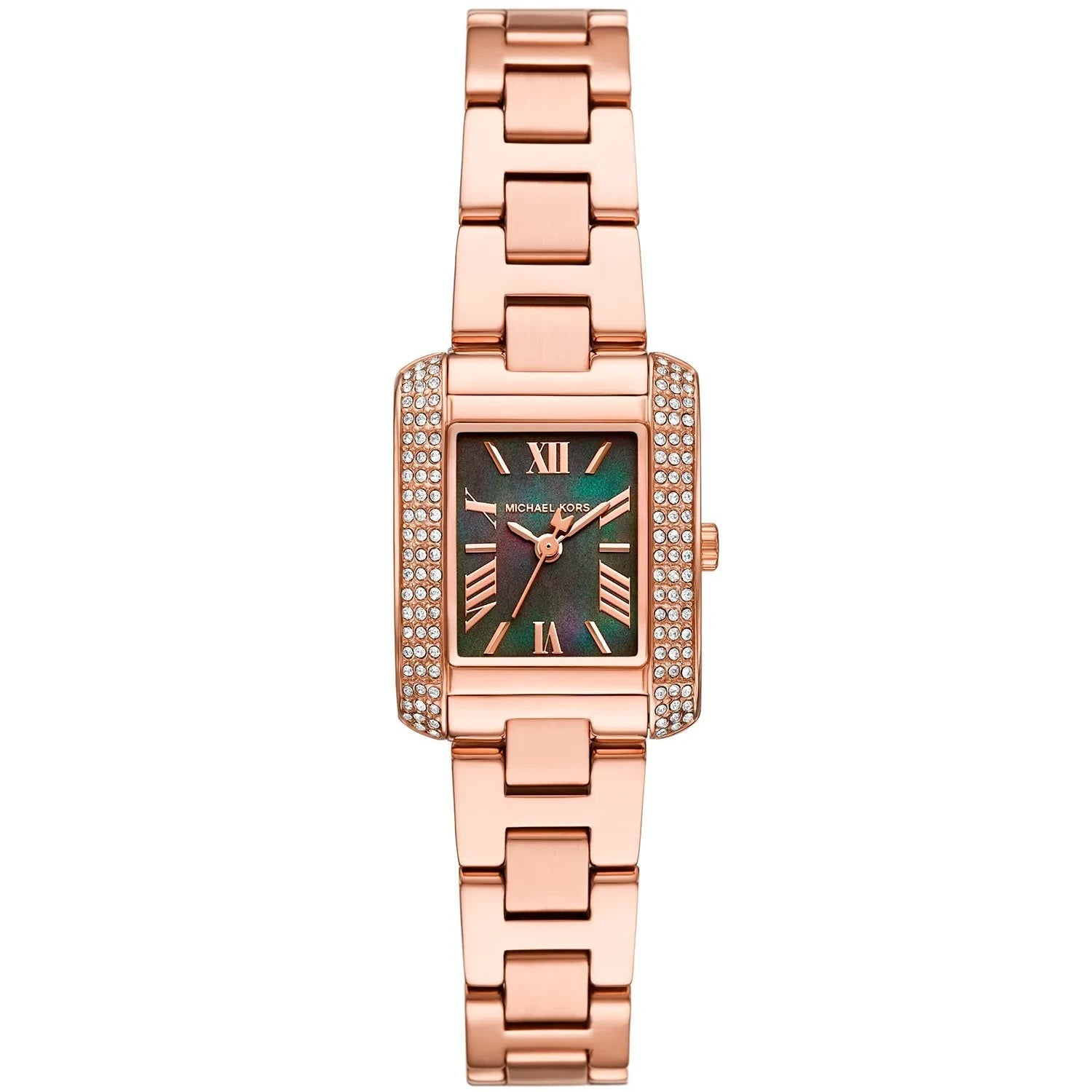 Michael Kors Mini Emery Pavé Rechthoekig Dameshorloge met Groene Parelmoeren Wijzerplaat en Roségouden Afwerking - MK4868 Hoofdafbeelding