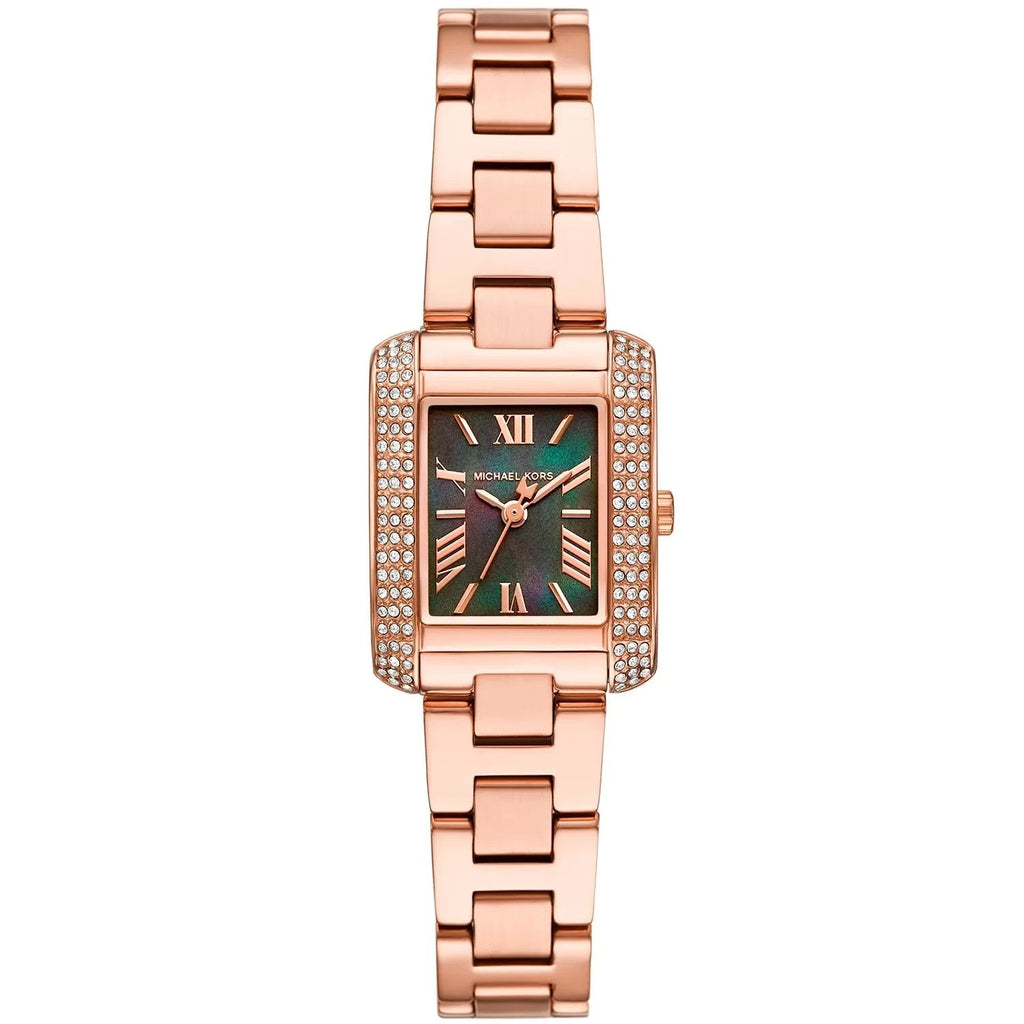 Michael Kors Mini Emery Pavé Rectangular Green MOP Dial Rose Gold Women's Watch - MK4868