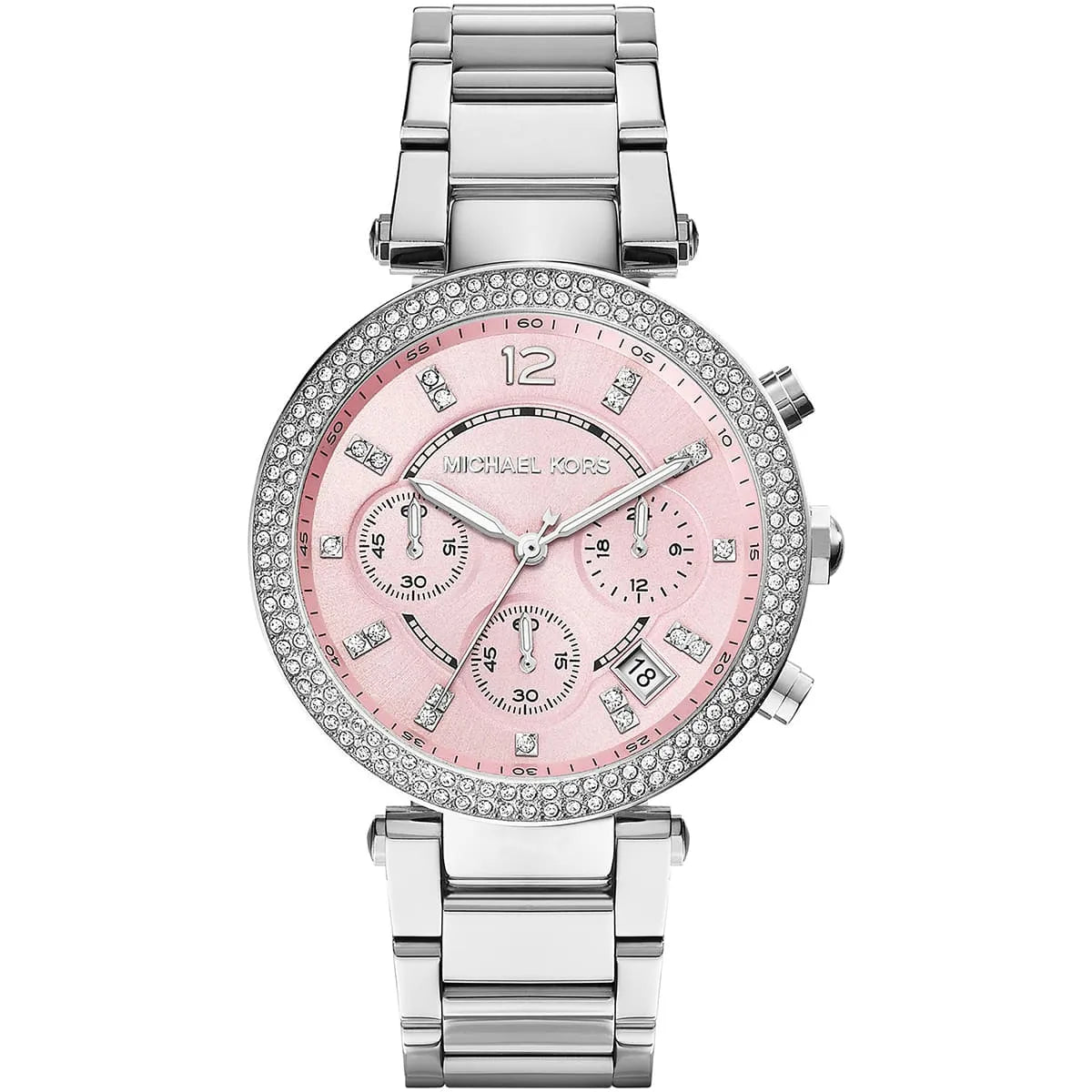 Michael Kors Parker dameshorloge met roze wijzerplaat en zilverkleurige afwerking - MK6105 Hoofdafbeelding