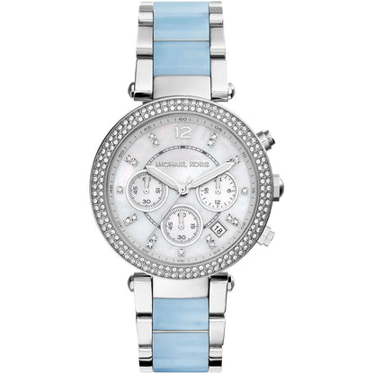 Michael Kors Parker 39mm White Dial Silver-Tone and Blue Acetate Women's Watch MK6138