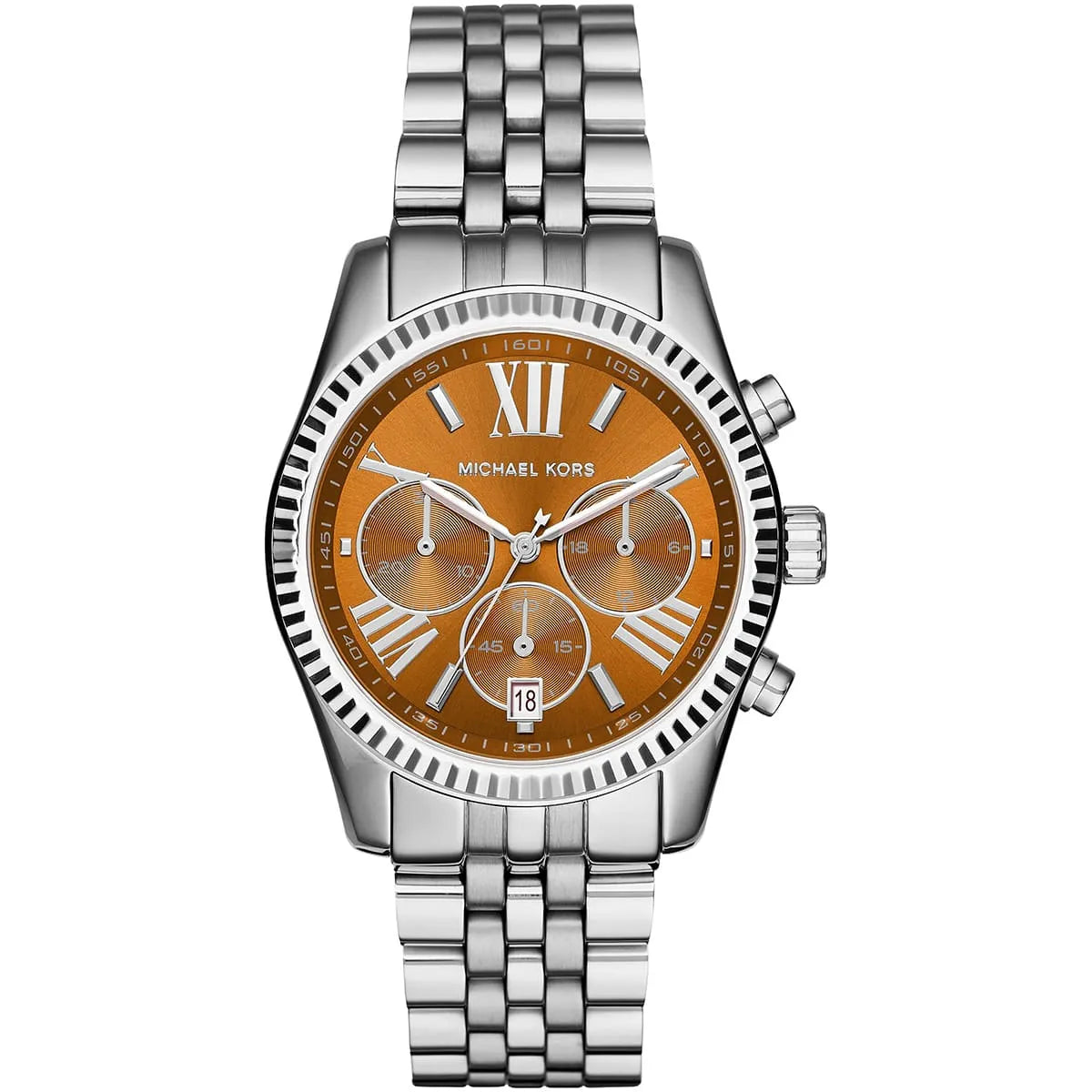 Michael Kors Lexington Chronograaf Horloge met Oranje Wijzerplaat en Zilveren Horloge - MK6221 Hoofdafbeelding
