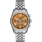 Michael Kors Lexington Chronograph Orange Dial Silver Watch - MK6221