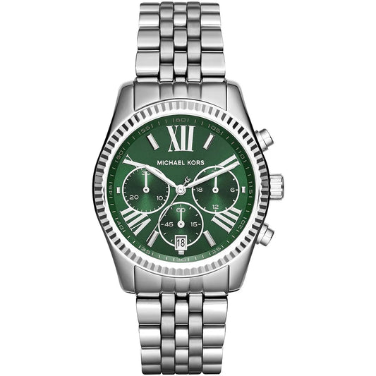 Michael Kors Lexington 38mm Green Dial Silver-Tone Chronograph Women's Watch MK6222