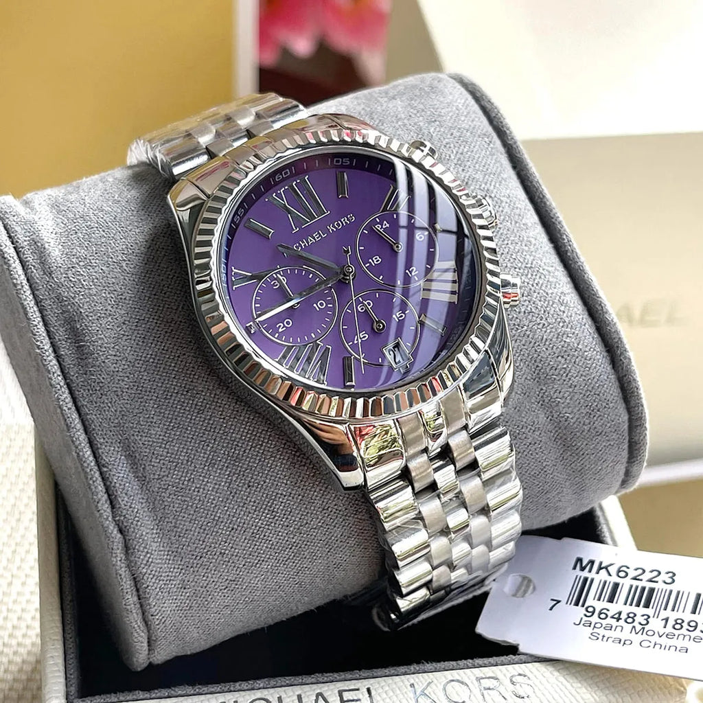 Michael Kors Lexington Chronograph Purple Dial Silver Watch - MK6223