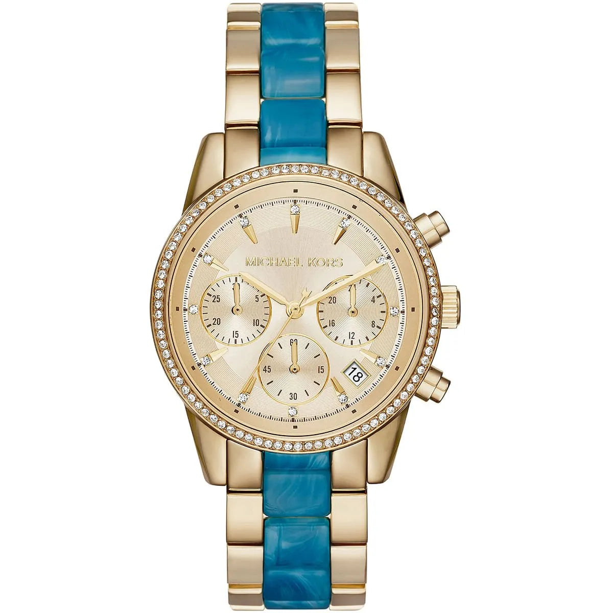 Michael Kors Ritz Chronograaf Dameshorloge Goud en Blauw - MK6328 Hoofdafbeelding
