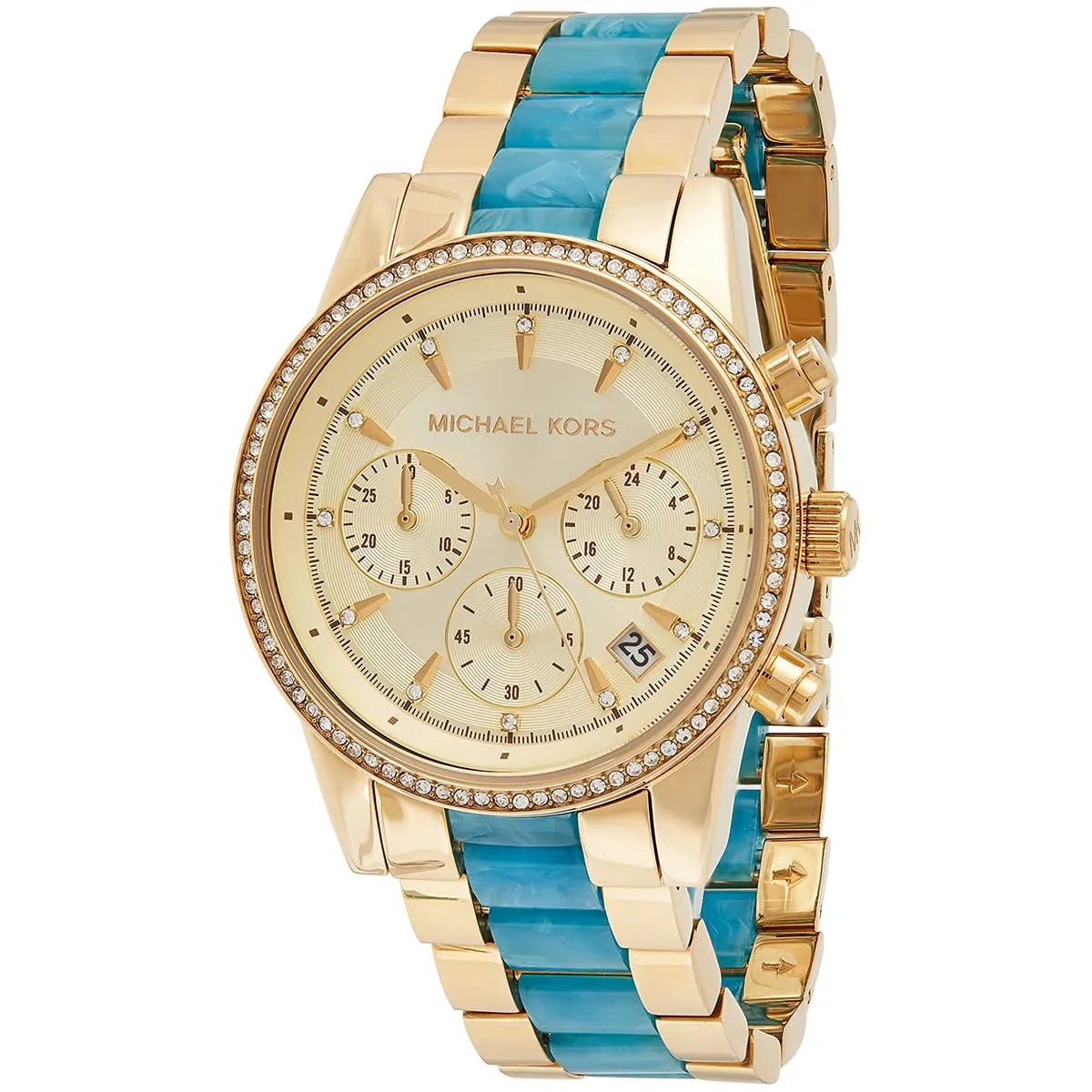 Michael Kors Ritz Chronograaf Dameshorloge Goud en Blauw - MK6328 Secundaire afbeelding