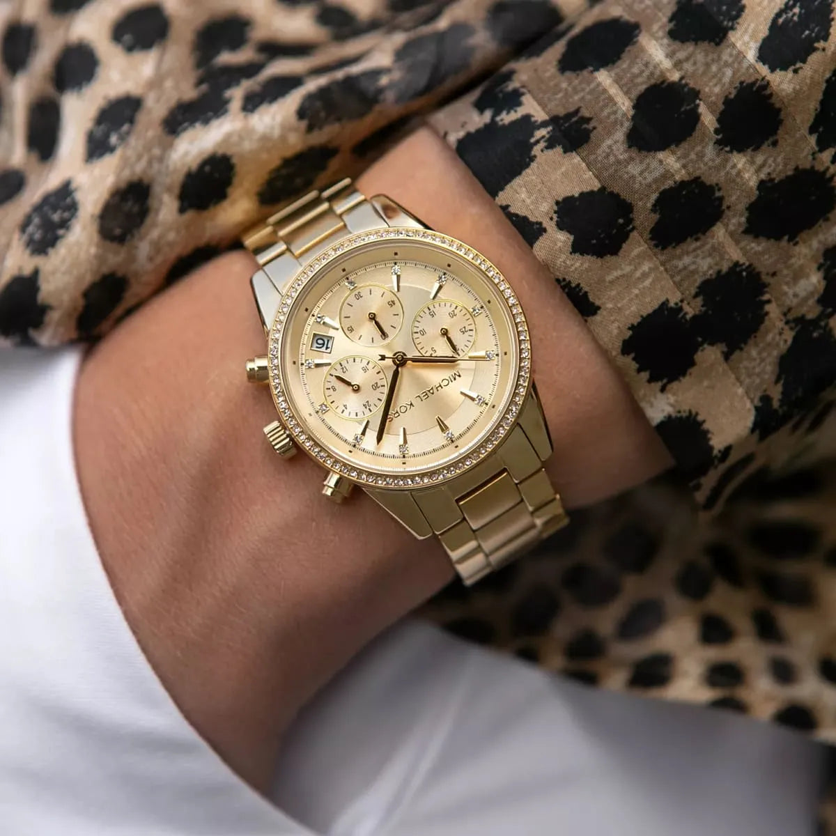 Michael Kors Ritz 37mm Gold Dial Gold-Tone Chronograph Women's Watch MK6356