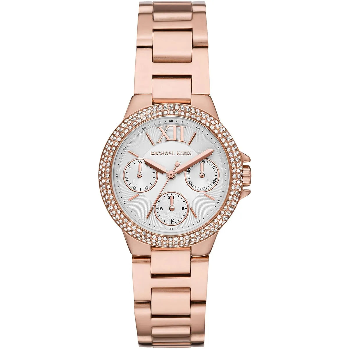 Michael Kors Camille Chronograaf Dameshorloge met witte wijzerplaat en roségouden afwerking - MK6845 Hoofdafbeelding