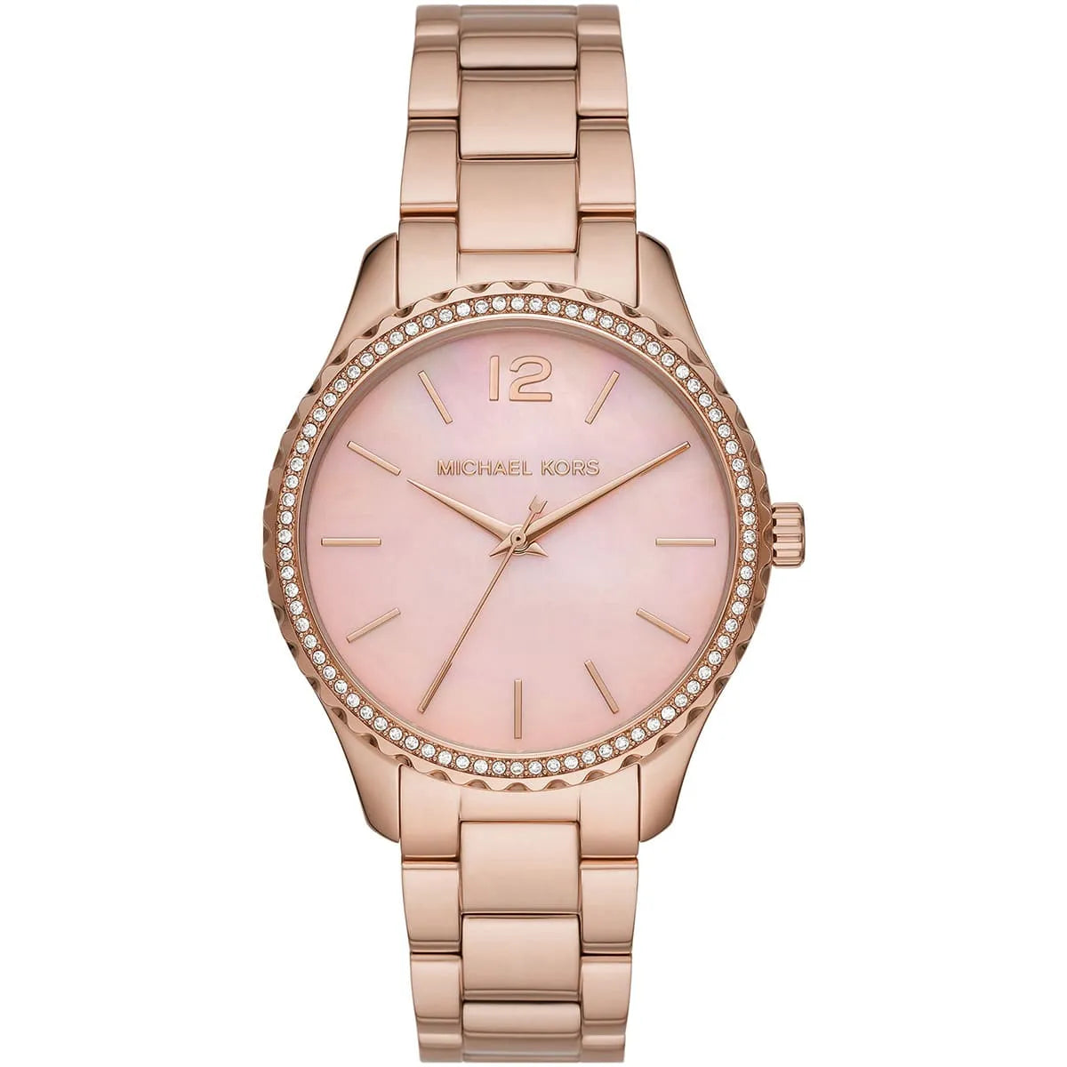 Michael Kors Layton Dameshorloge met drie wijzers, roze parelmoer wijzerplaat en roségouden afwerking - MK6848 Hoofdafbeelding