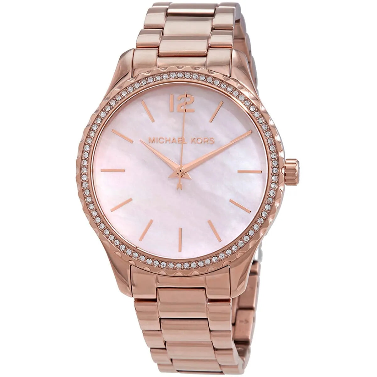 Michael Kors Layton Dameshorloge met drie wijzers, roze parelmoer wijzerplaat en roségouden afwerking - MK6848 Secundaire afbeelding