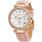 Michael Kors Parker Pavé Chronograph White Dial Rose Gold Genuine Leather Women's Watch - MK6935