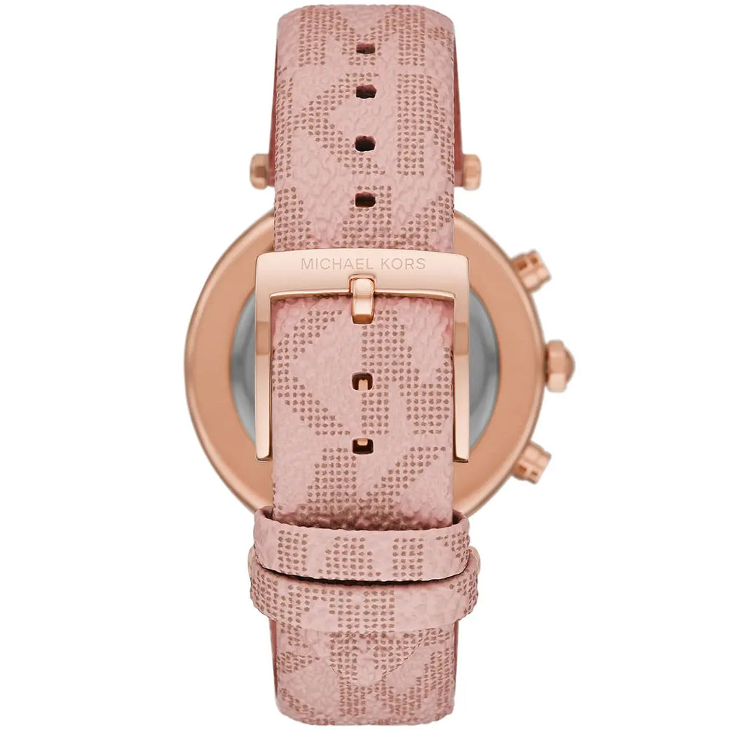Michael Kors Parker Pavé Chronograph White Dial Rose Gold Genuine Leather Women's Watch - MK6935