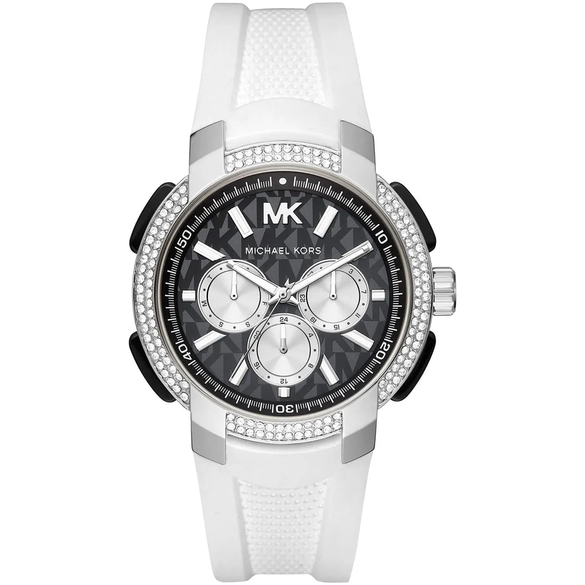 Michael Kors Sidney Multifunction Black Dial White Silicone Strap Women's Watch - MK6947 Hoofdafbeelding