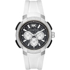 Michael Kors Sidney Multifunction Black Dial White Silicone Strap Women's Watch - MK6947