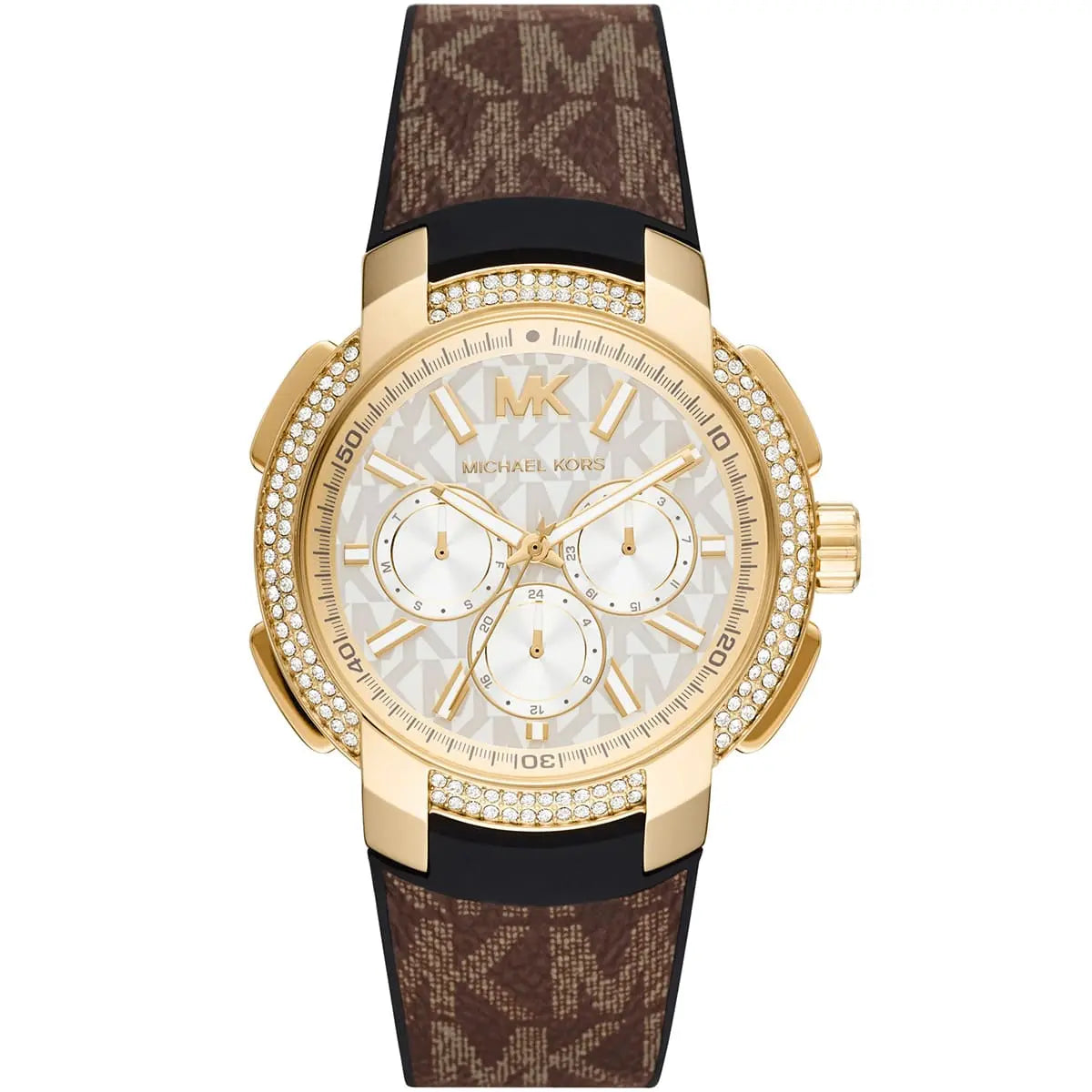Michael Kors Sidney dameshorloge met logo-patroon, wijzerplaat en bruin echt leer - MK6948 Hoofdafbeelding