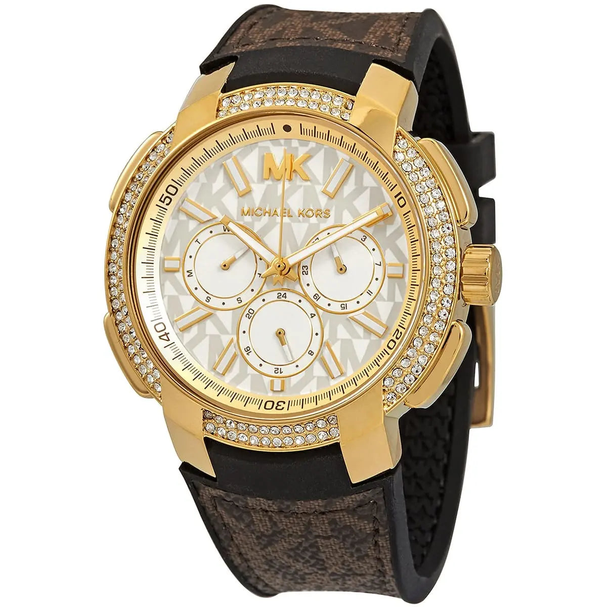 Michael Kors Sidney dameshorloge met logo-patroon, wijzerplaat en bruin echt leer - MK6948 Secundaire afbeelding