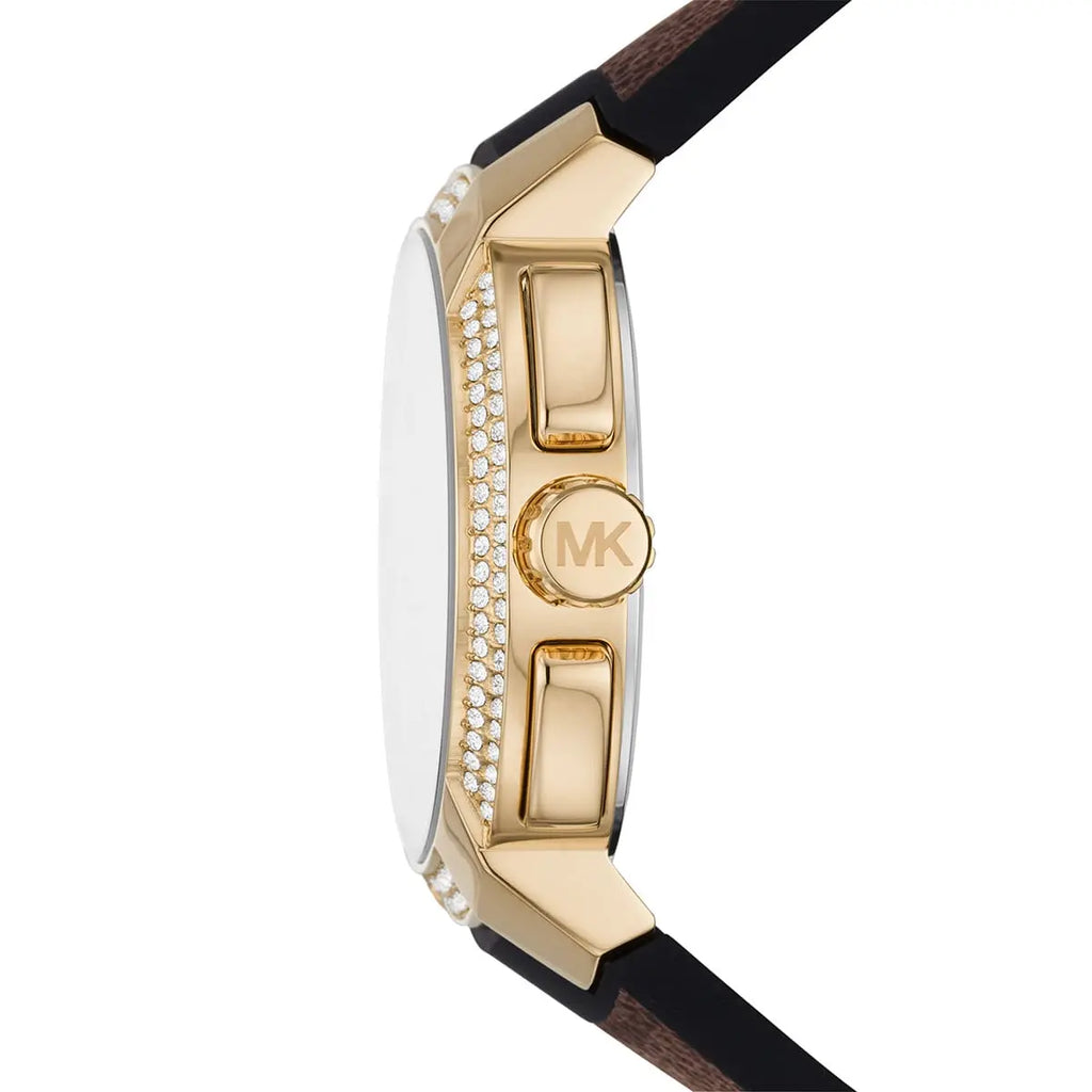 Michael Kors Sidney Logo Pattern Dial Brown Genuine Leather Women's Watch-  MK6948
