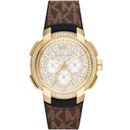 Michael Kors Sidney Logo Pattern Dial Brown Genuine Leather Women's Watch-  MK6948