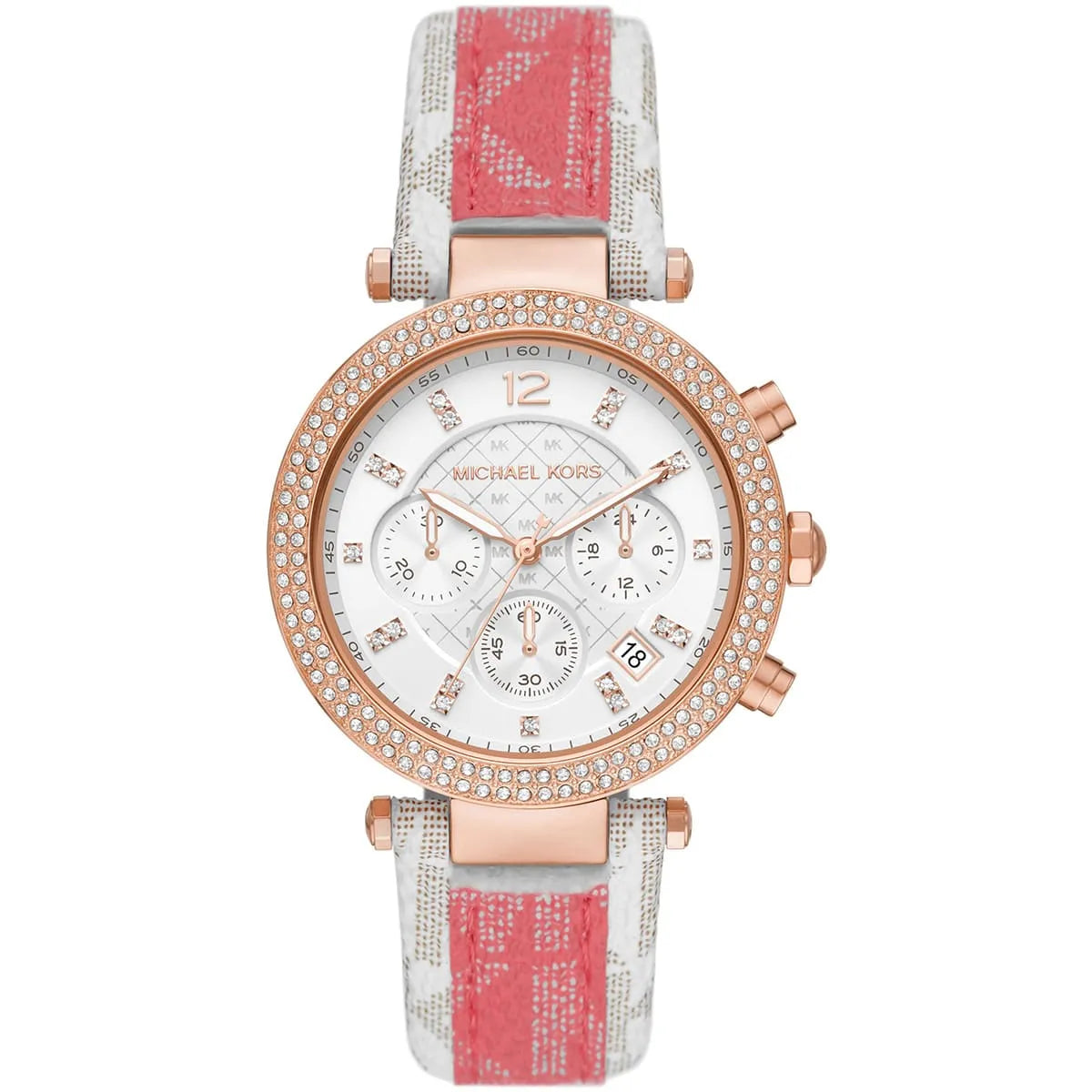 Michael Kors Parker Chronograph White Dial Tea Rose PVC Women's Watch - MK6951 Hoofdafbeelding