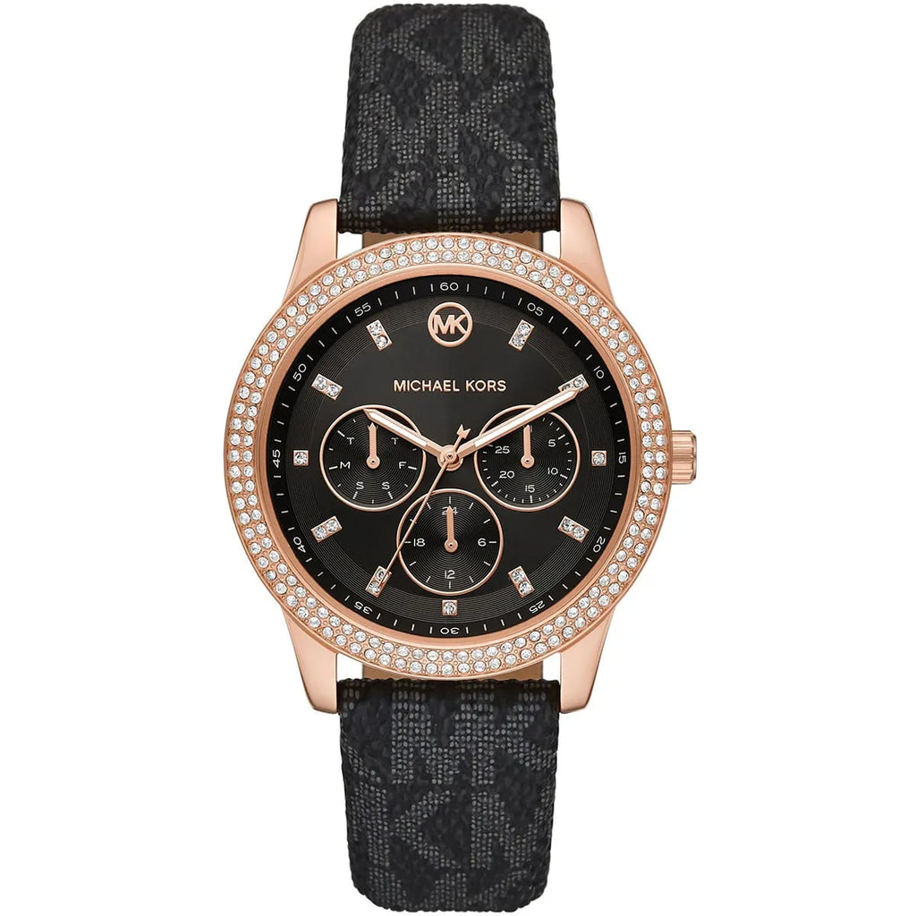 Michael Kors Tibby Multifunction Black Dial Black Genuine Leather Women's Watch - MK6968
