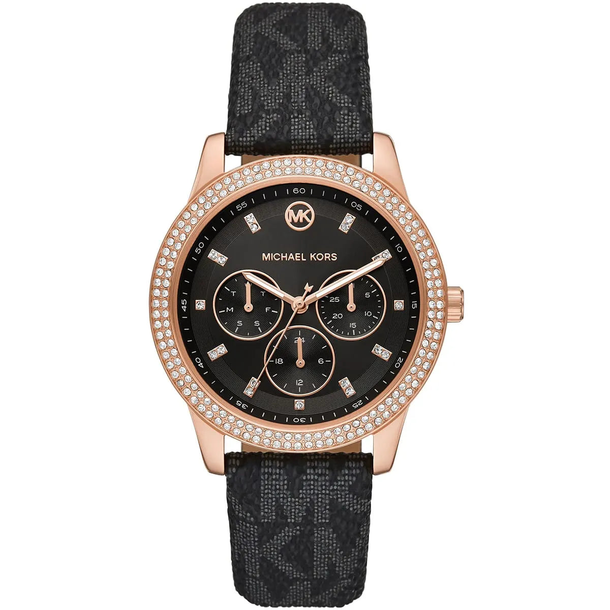 Michael Kors Tibby Multifunctioneel Dameshorloge met Zwarte Wijzerplaat en Zwarte Echt Lederen Band - MK6968 Hoofdafbeelding