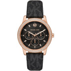 Michael Kors Tibby Multifunction Black Dial Black Genuine Leather Women's Watch - MK6968
