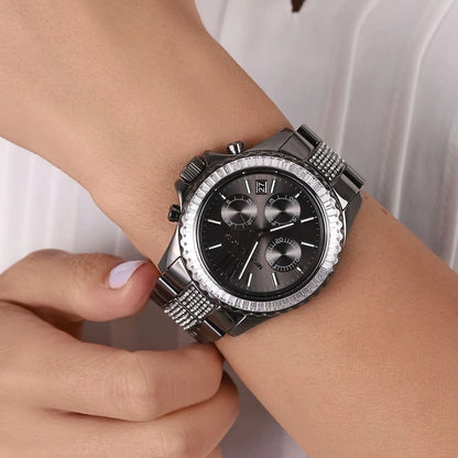 Michael Kors Everest 42mm Black Dial Stainless Steel Chronograph Women's Watch MK6974