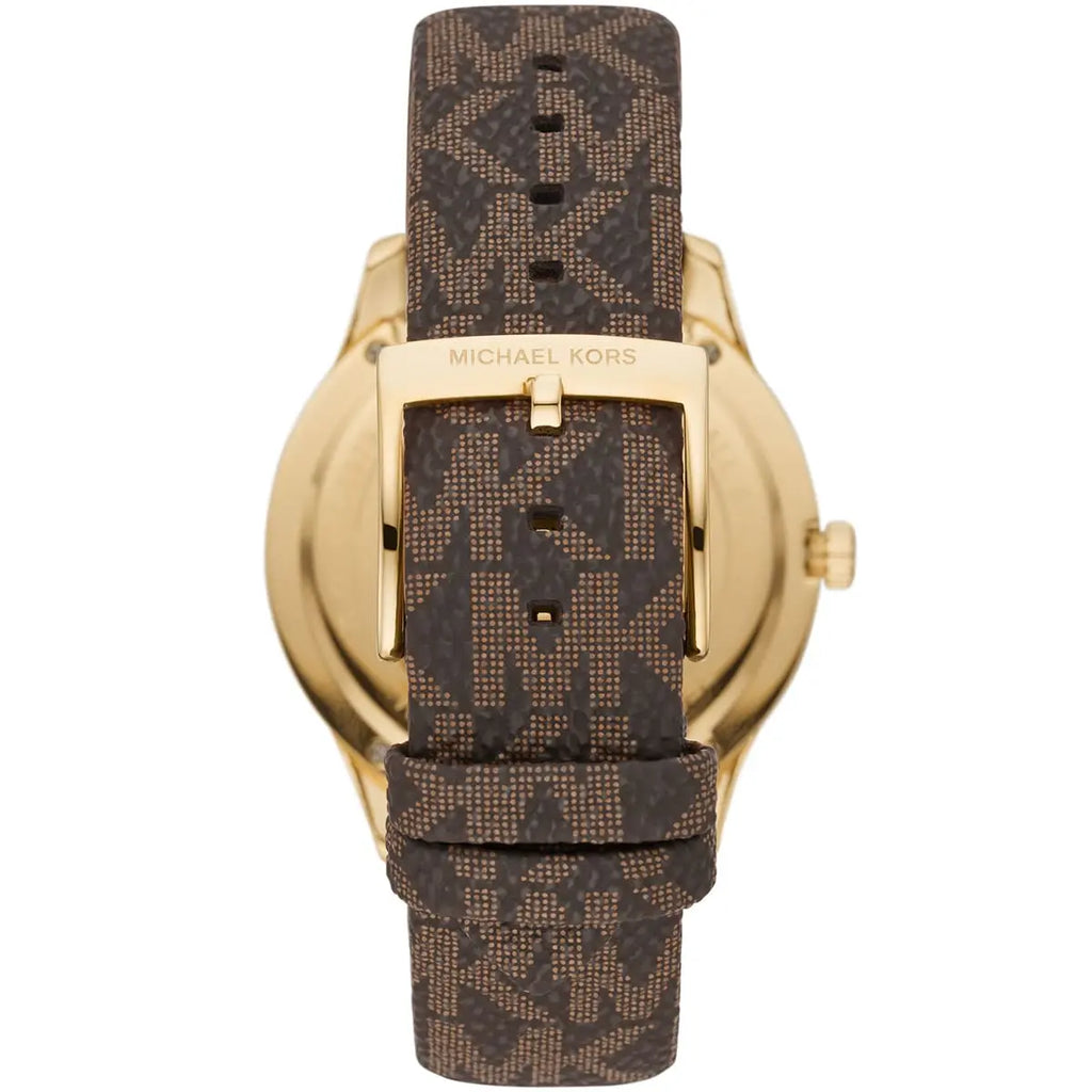 Michael Kors Runway Dive dameshorloge met pavé wijzerplaat, bruin gecoat canvas - MK6979