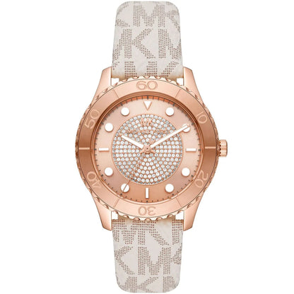 Michael Kors Oversized Runway Dive 40mm Rose Gold-Tone Faux Leather Pavé Women's Watch MK6980