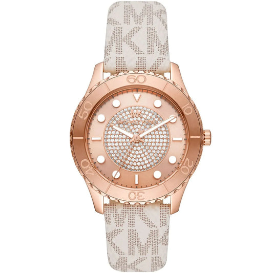 Michael Kors Oversized Runway Dive 40mm Rose Gold-Tone Faux Leather Pavé Women's Watch MK6980