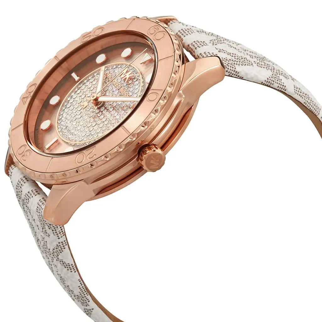 Michael Kors Oversized Runway Dive 40mm Rose Gold-Tone Faux Leather Pavé Women's Watch MK6980
