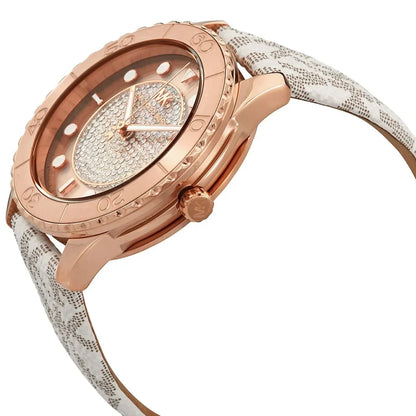 Michael Kors Oversized Runway Dive 40mm Rose Gold-Tone Faux Leather Pavé Women's Watch MK6980