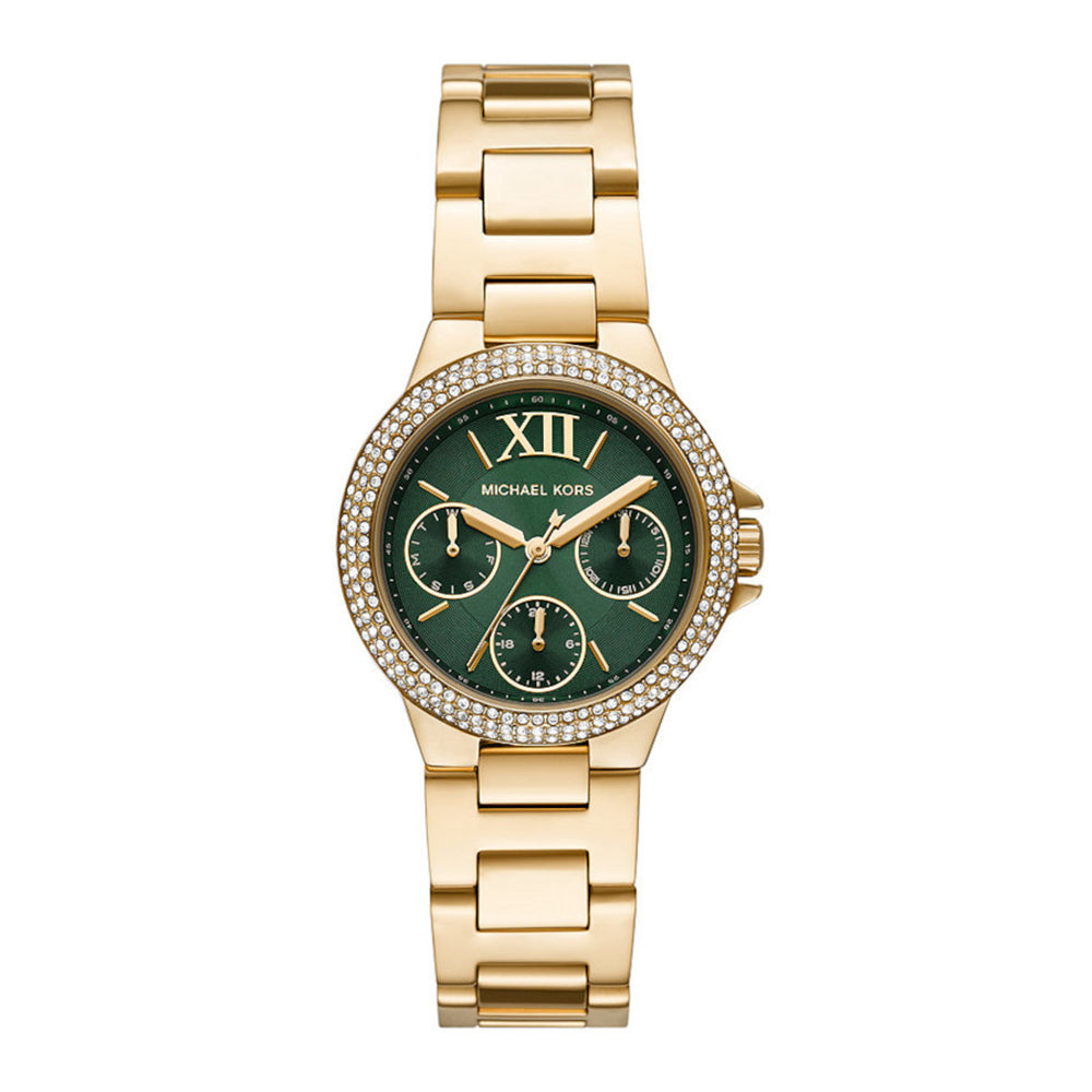 Michael Kors Camille Mini Pavé dameshorloge met groene wijzerplaat en gouden accenten - MK6981 Hoofdafbeelding
