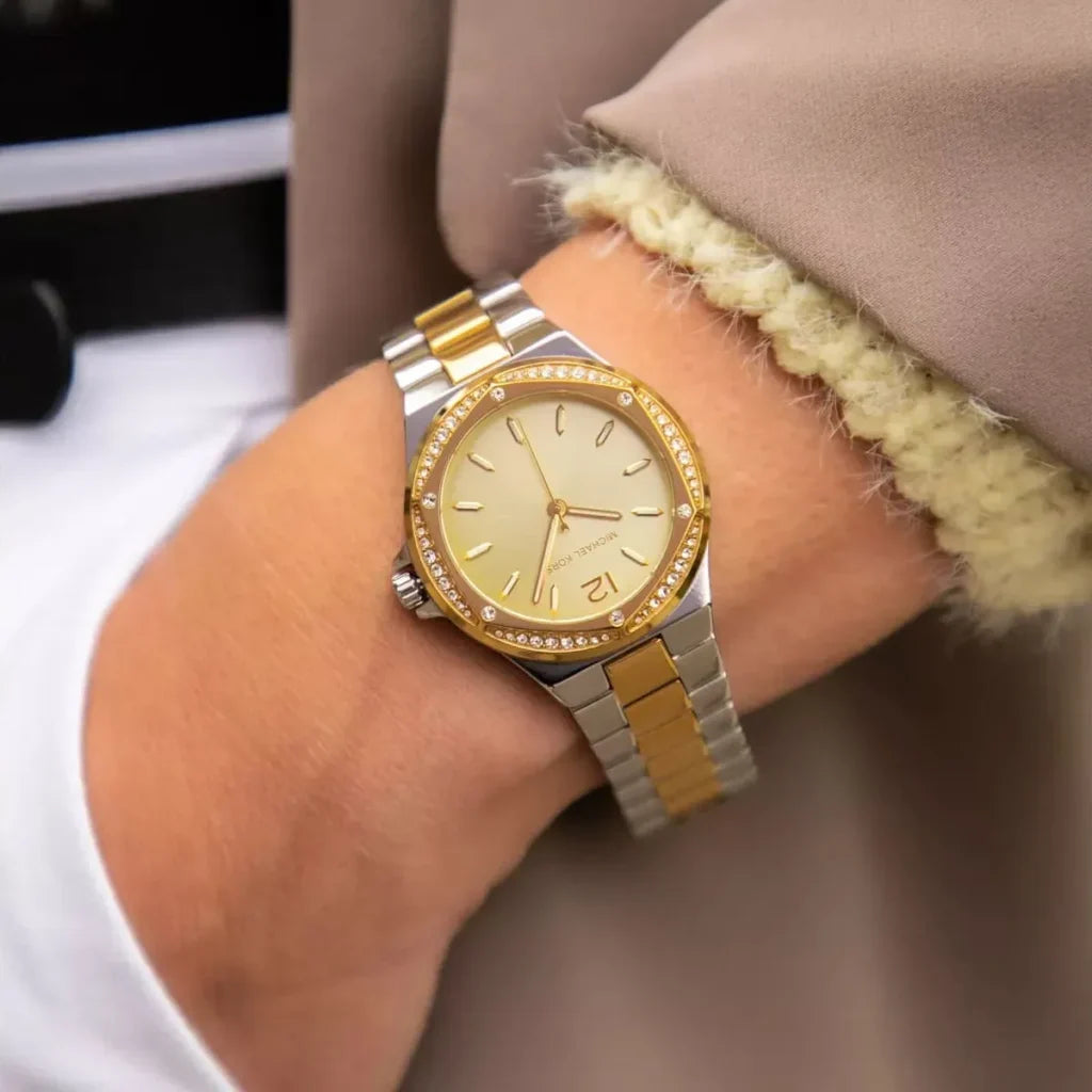 Michael Kors Lennox 37mm Gold Dial Two-Tone Pavé Women's Watch MK6988
