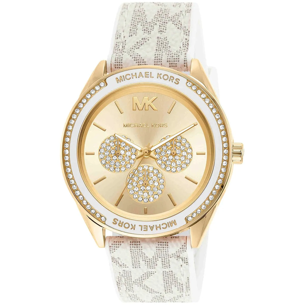 Michael Kors Jessa Multifunction Gold Dial White Silicone Strap Women's Watch - MK7204