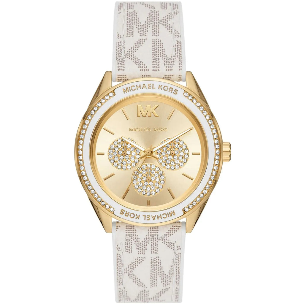 Michael Kors Jessa Multifunction Gold Dial White Silicone Strap Women's Watch - MK7204