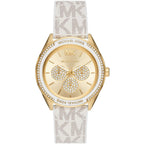 Michael Kors Jessa Multifunction Gold Dial White Silicone Strap Women's Watch - MK7204