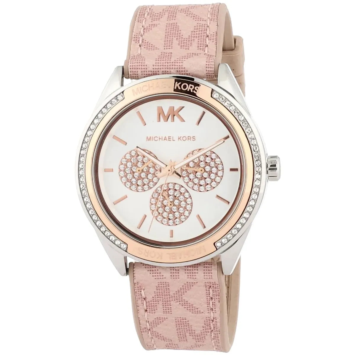 Michael Kors Jessa Multifunctioneel Dameshorloge met Roze Siliconen en Lederen Band - MK7206