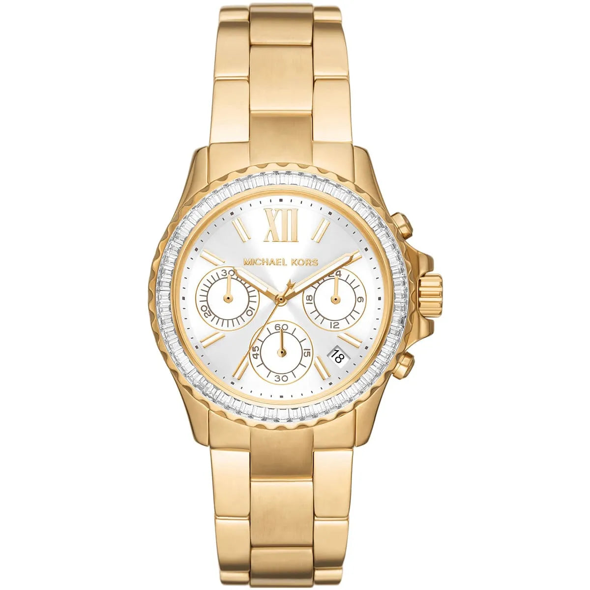 Michael Kors Everest Chronograaf Dameshorloge met Zilveren Wijzerplaat met Zonnestraalmotief en Gouden Handvatten - MK7212 Hoofdafbeelding