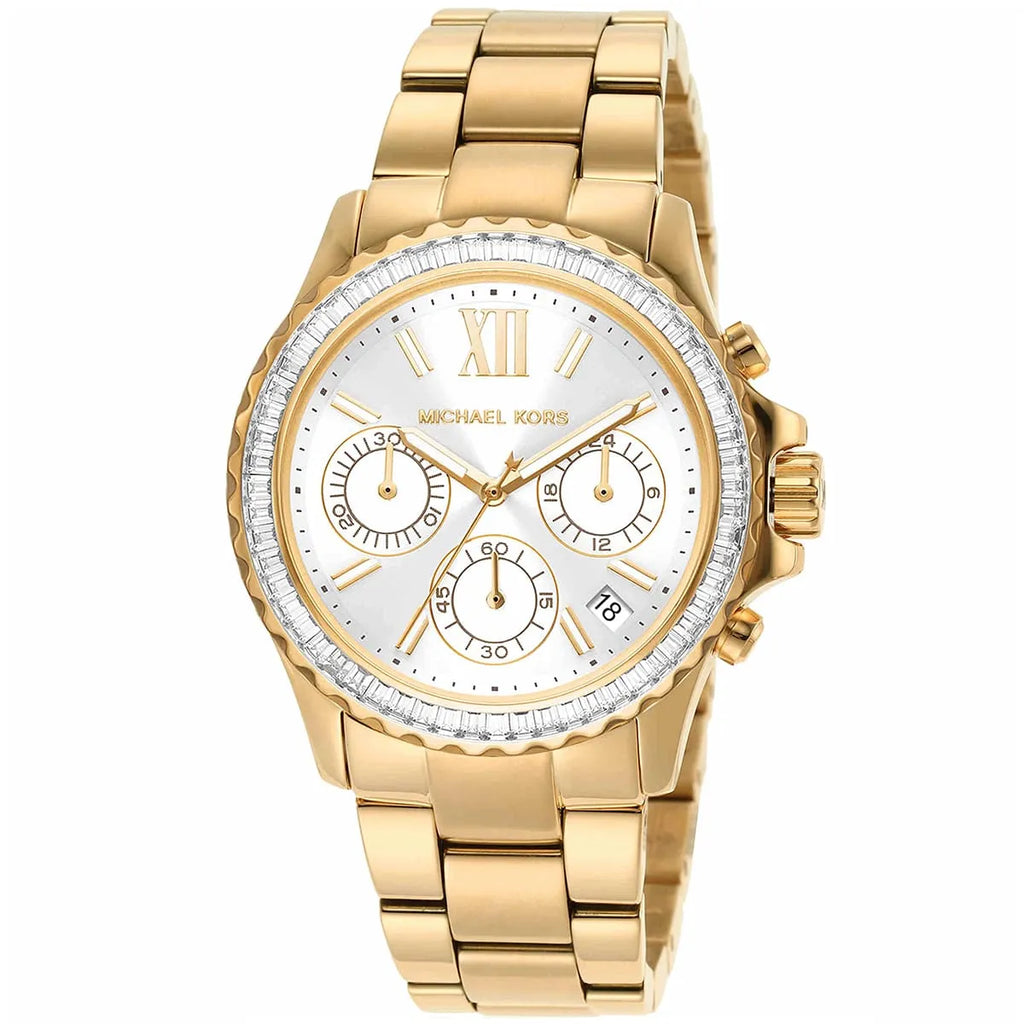 Michael Kors Everest Chronograph Silver Sunray Dial Gold Women's Watch - MK7212