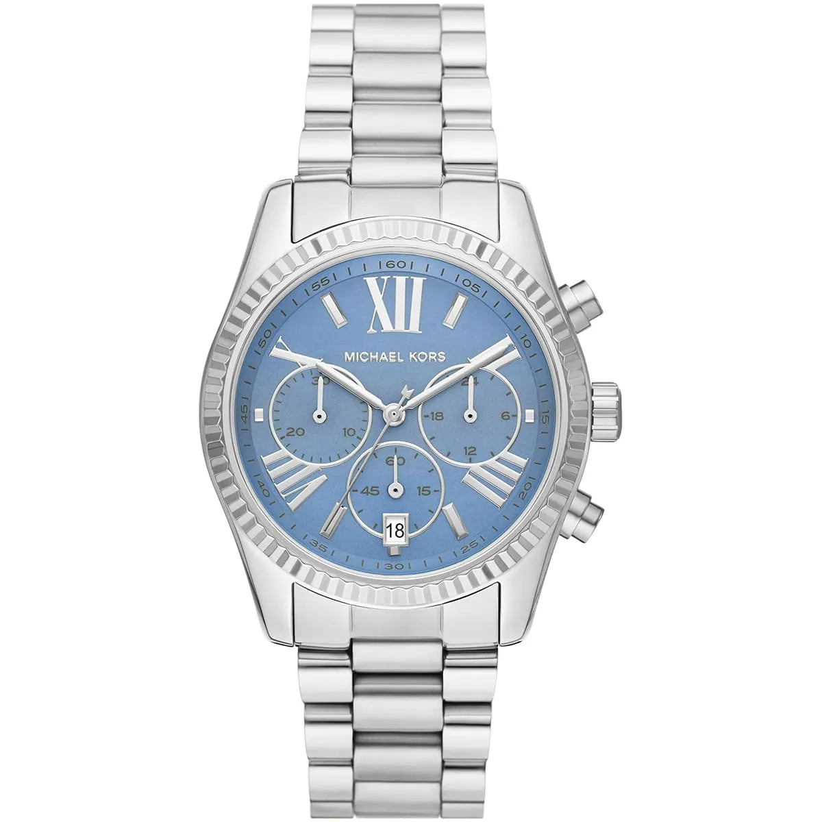 Michael Kors Lexington Chronograaf Chambray Horloge met Blauwe Wijzerplaat en Zilveren Wijzerplaat - MK7215 Hoofdafbeelding