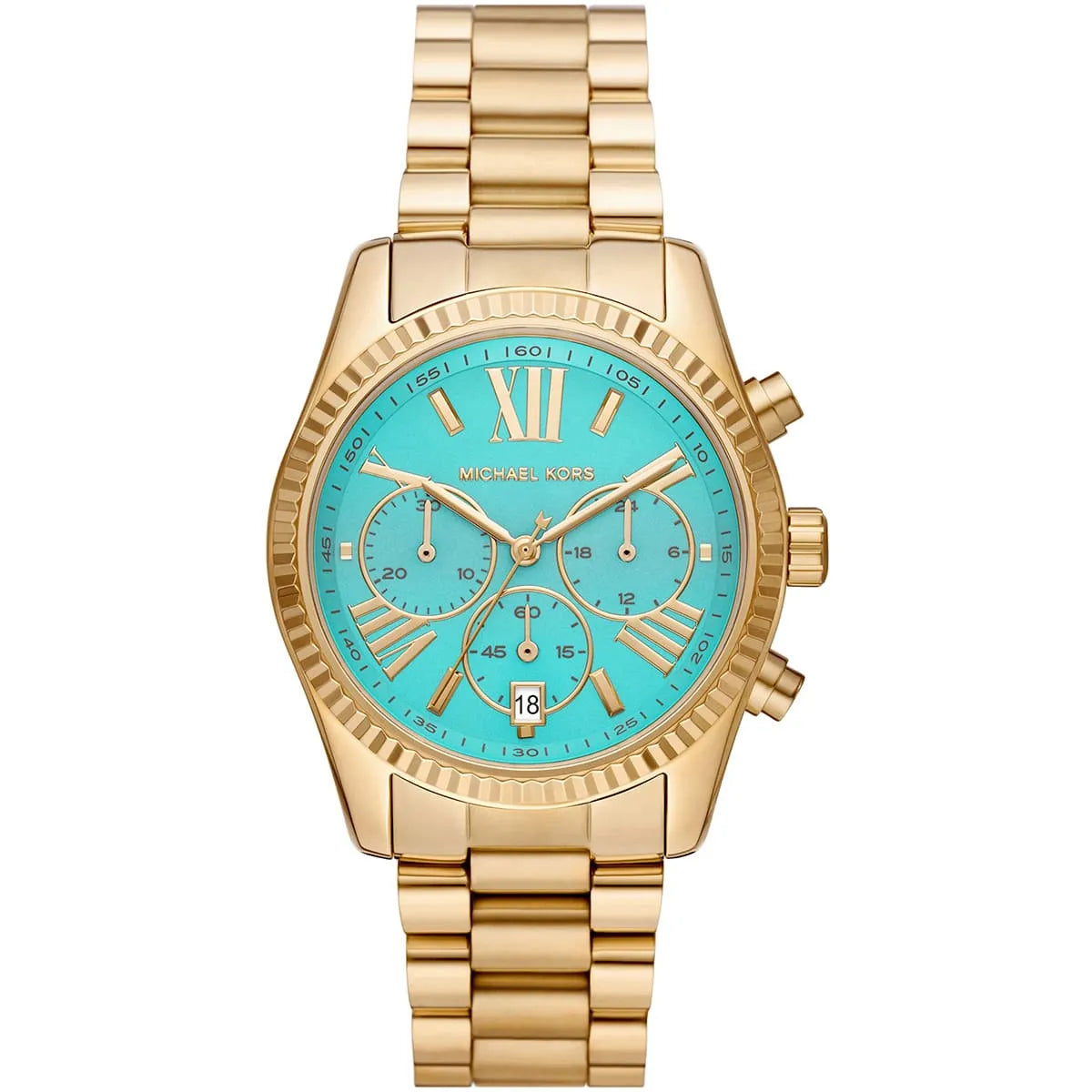 Michael Kors Lexington Chronograaf Dameshorloge met turquoise emaille wijzerplaat en gouden accenten - MK7216 Hoofdafbeelding