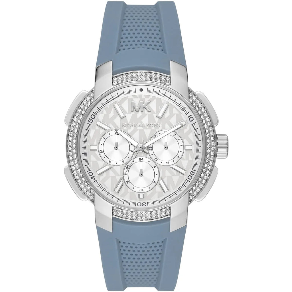 Michael Kors Oversized Sidney Multifunction Silver Dial Chambray Blue Silicone Women's Watch - MK7220