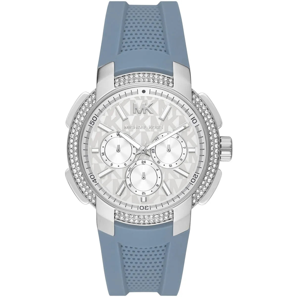Michael Kors Oversized Sidney Multifunction Silver Dial Chambray Blue Silicone Women's Watch - MK7220 Hoofdafbeelding