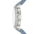 Michael Kors Oversized Sidney Multifunction Silver Dial Chambray Blue Silicone Women's Watch - MK7220
