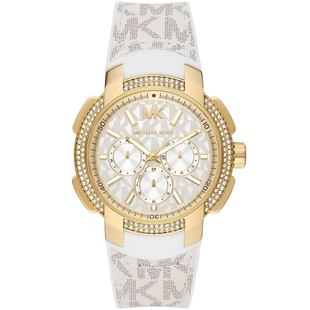 Michael Kors Sydney Pavé Multifunctioneel Dameshorloge met Witte Wijzerplaat en Witte Siliconen Band - MK7221 Hoofdafbeelding