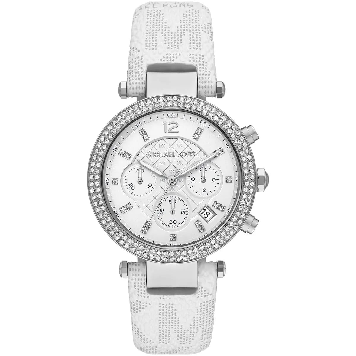 Michael Kors Parker Pavé Chronograph Silver Optic White PVC Women's Watch - MK7226 Main image